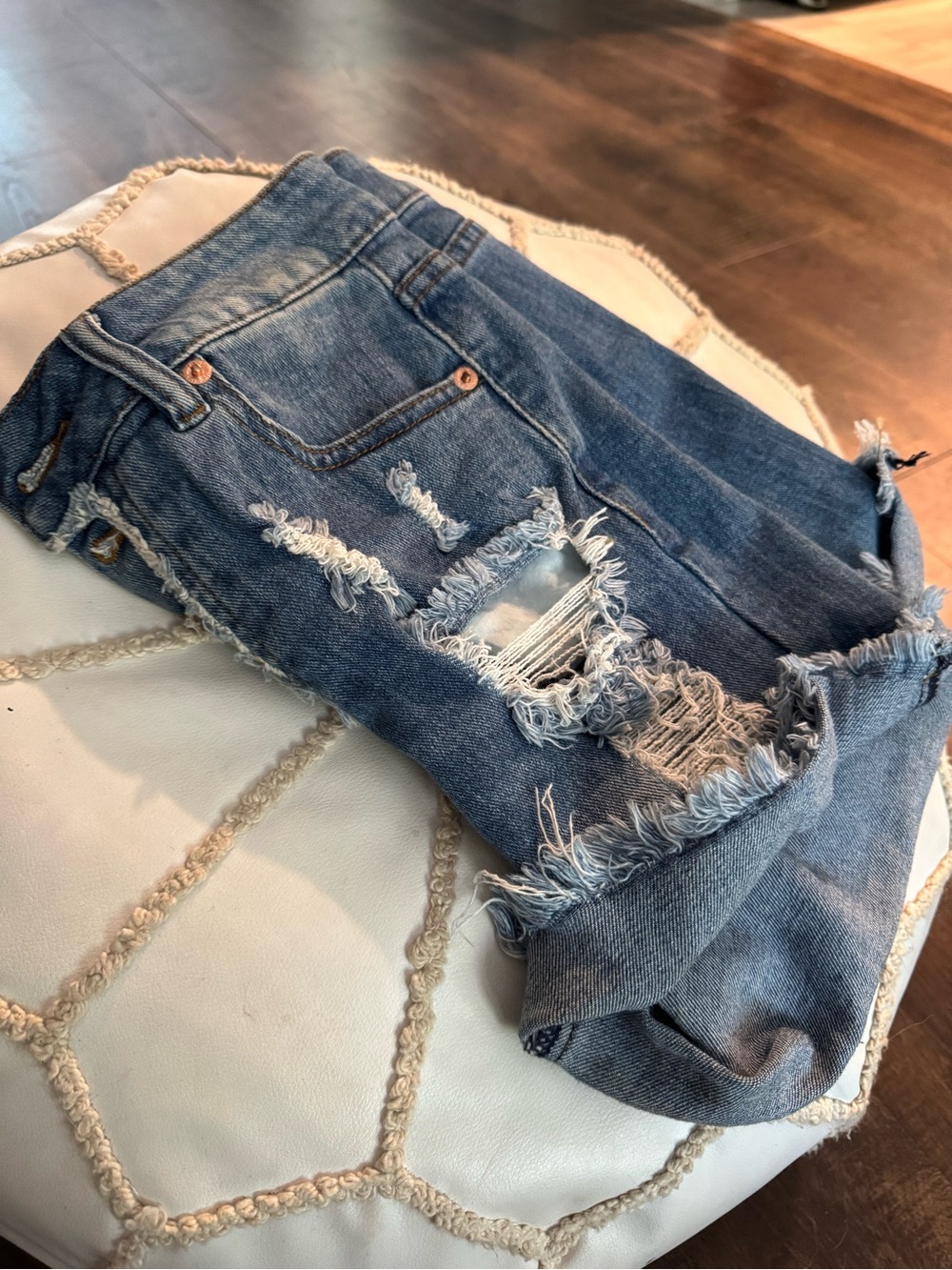 Los Angeles Distressed Blue Denim Shorts - Picture 4 of 7